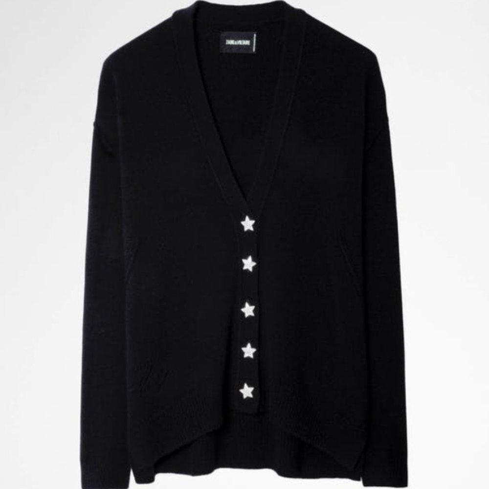 NEW Zadig & Voltaire Black Mirka Star Bijoux Cardigan
